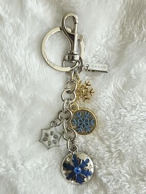 C Logo Blue Silver & Gold Snowflake Charm Keychain with Blue Accents Bag Charm